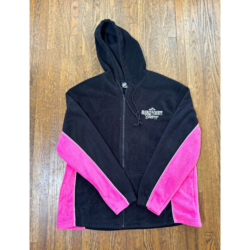 Orange County Choppers OCC Fleece Hoodie Full Zip Black Pink Biker Y2K Womens L